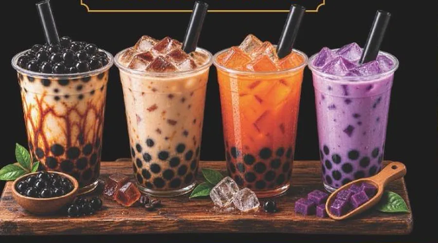 Four Wokara bubble teas with tapioca pearls